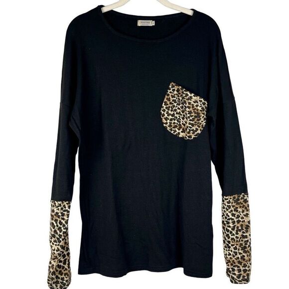 Pogtmm Women’s Long Sleeve Leopard Animal Print Tee Shirt Large - Picture 1 of 9